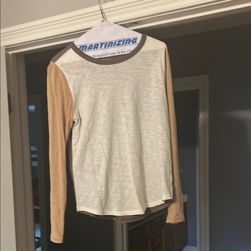 Madewell Cream and Tan Long Sleeve Tee